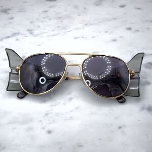 Vintage AOSafety 750 Eyeglasses FRAMES ONLY Gold w/ Smoke Side Shields 56-18-145